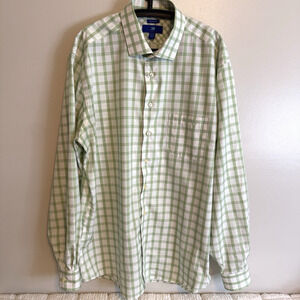 Egara Men's Casual Cotton Long Sleeve Button Down Green Plaid Shirt Size 2XLT